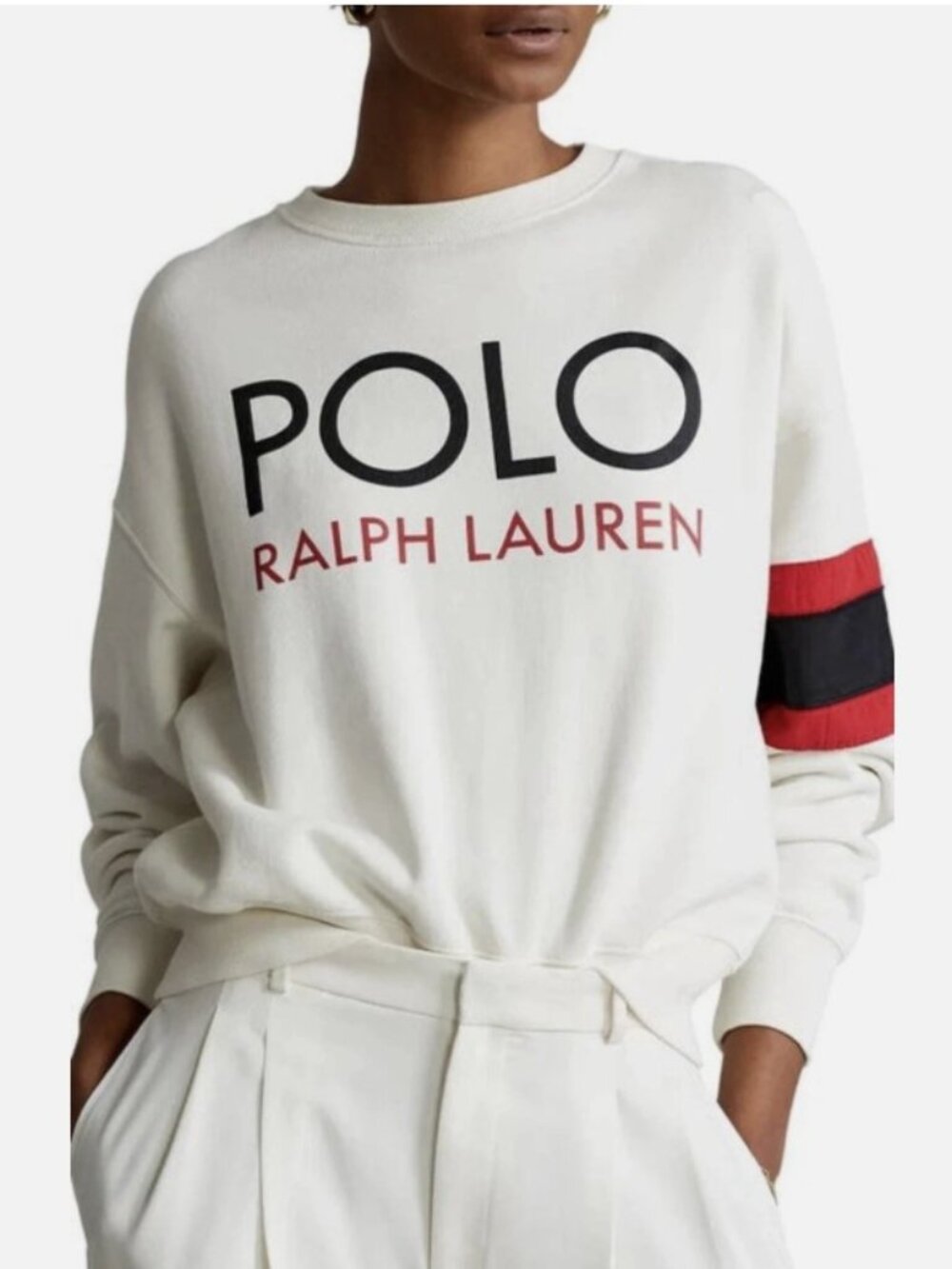 POLO RALPH LAUREN White Logo Sweatshirt Women Size XS